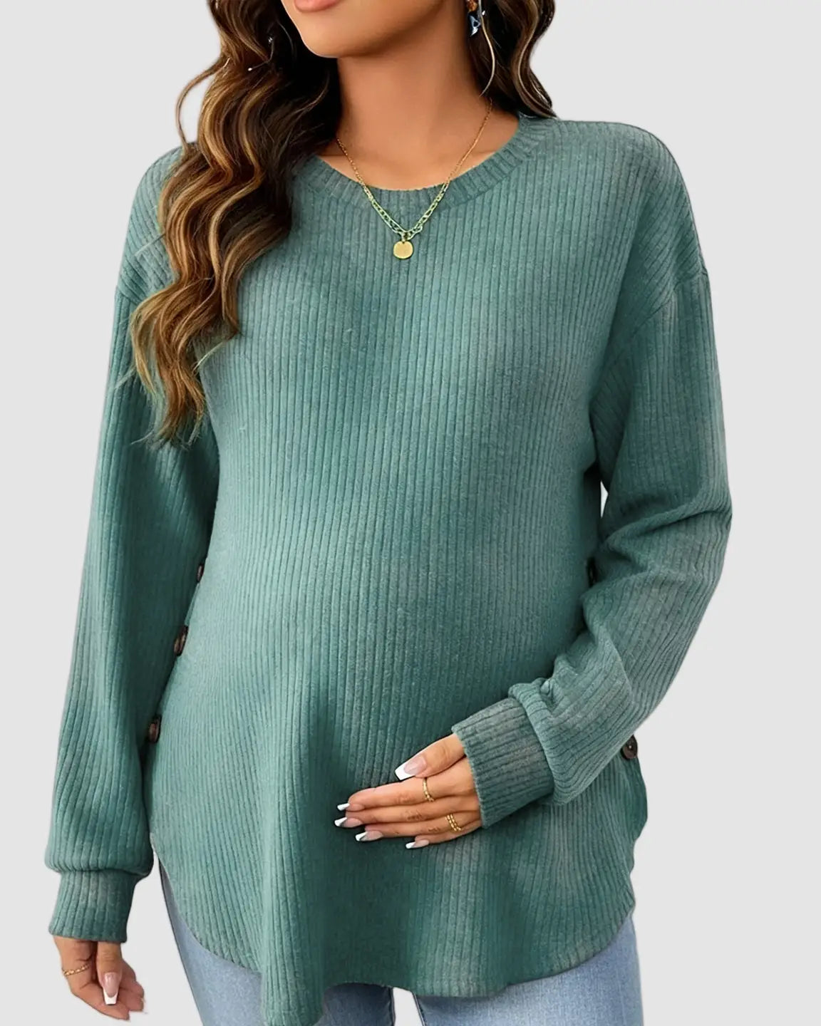 Round Neck Long Sleeve Casual Maternity Sweatshirt