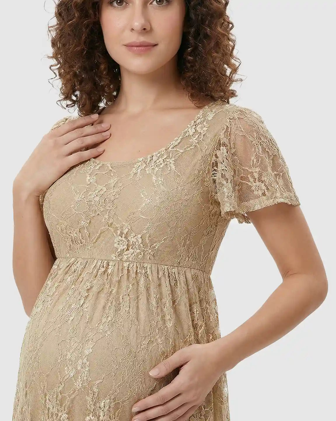 Ruffled Hem Floral Lace Maternity Photoshoot Dress