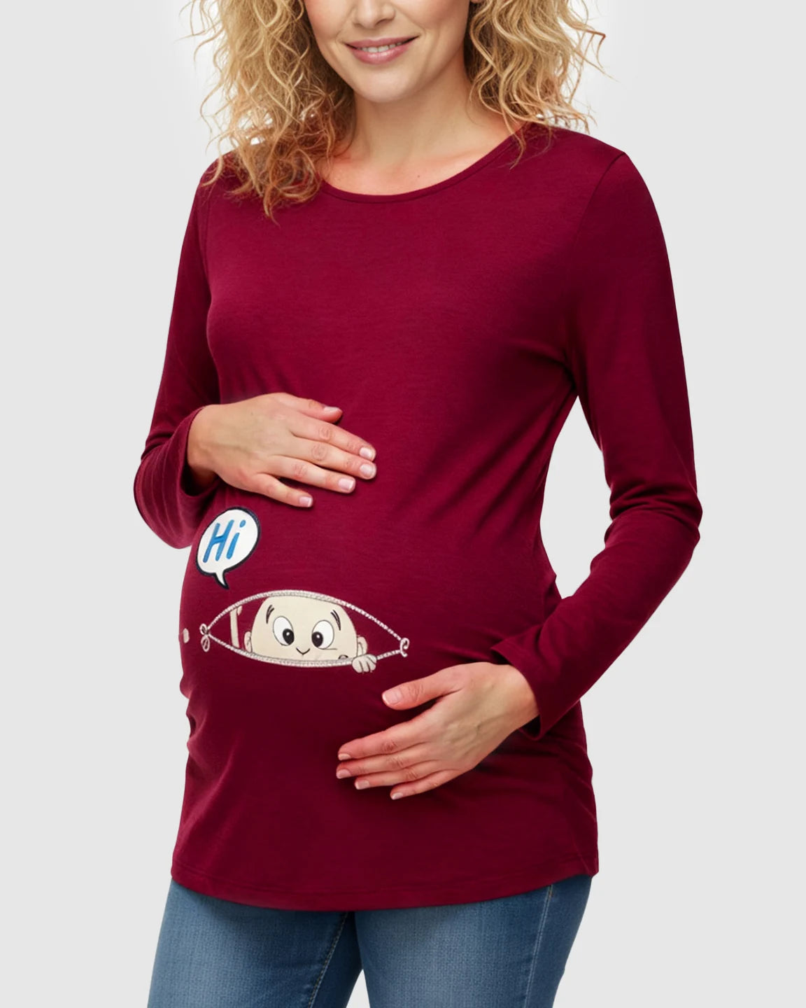Slim Fit Side Ruched Long Sleeve Maternity Top