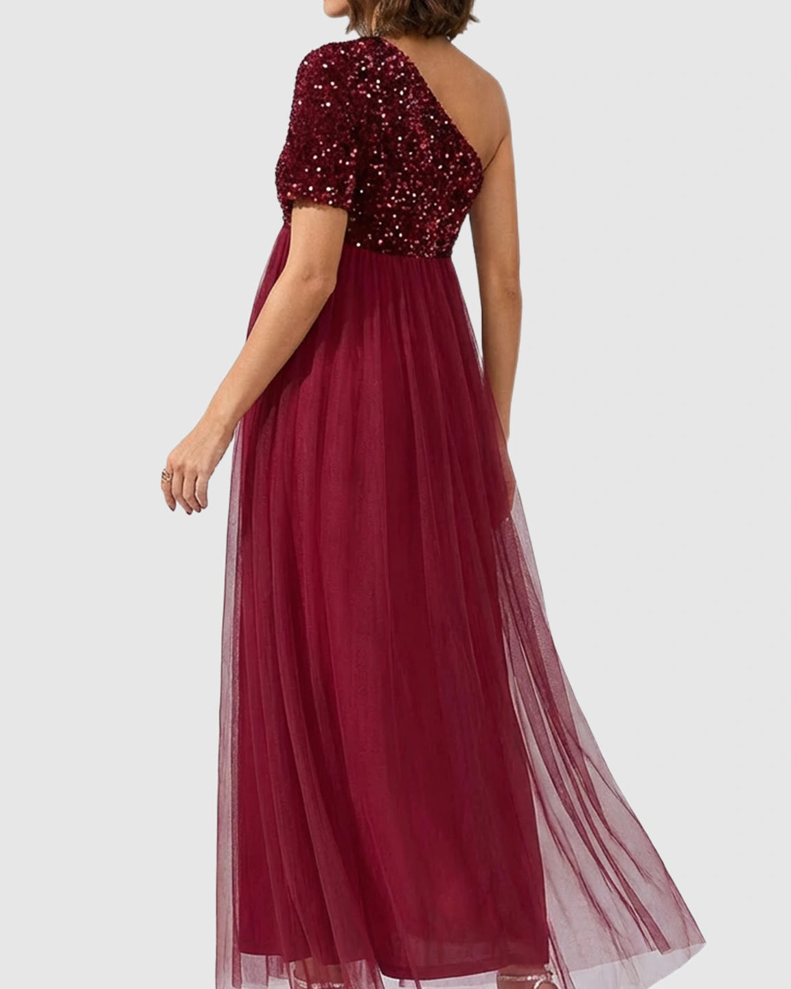 Sequin One-Shoulder Elegant Maternity Maxi Dress