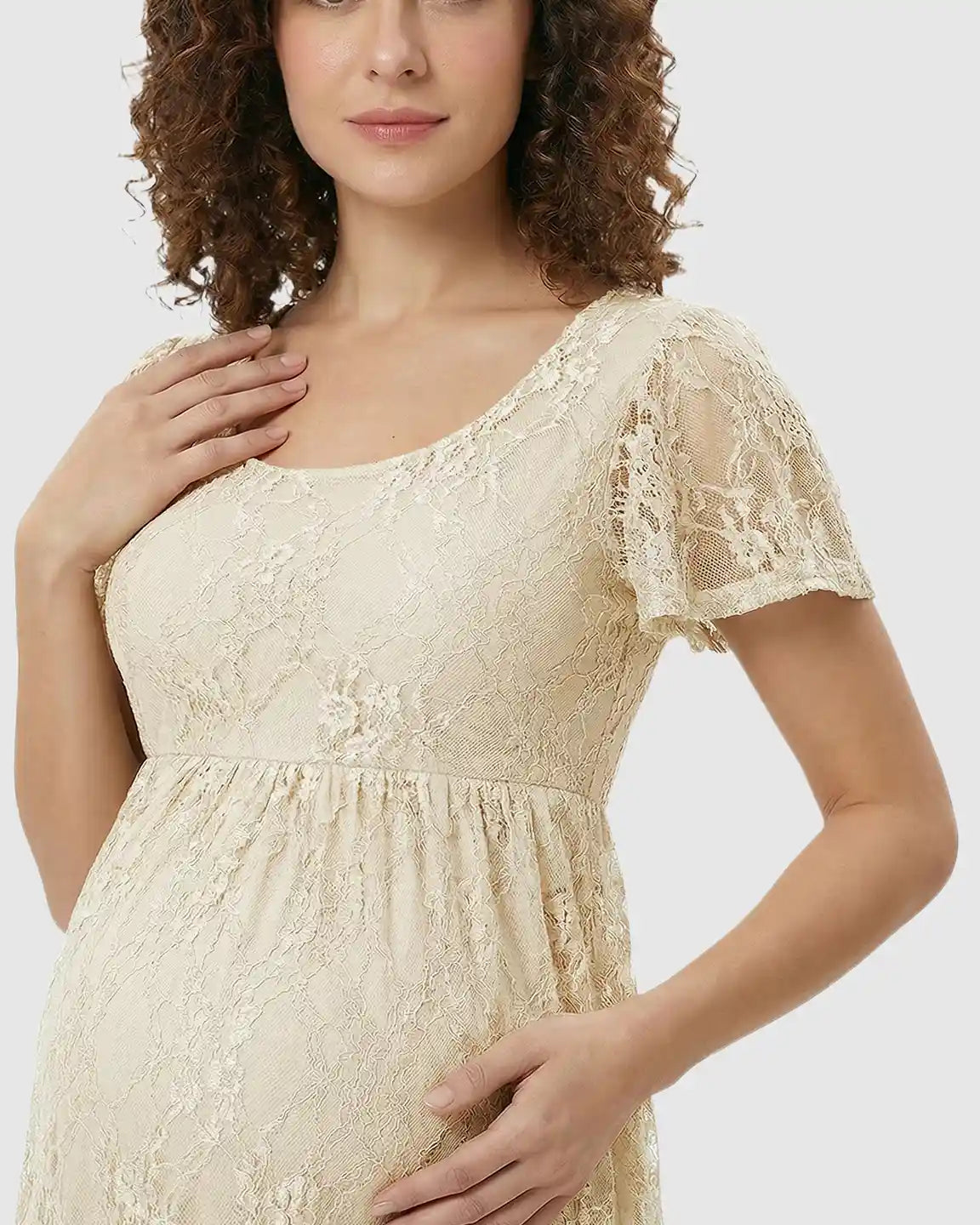 Ruffled Hem Floral Lace Maternity Photoshoot Dress