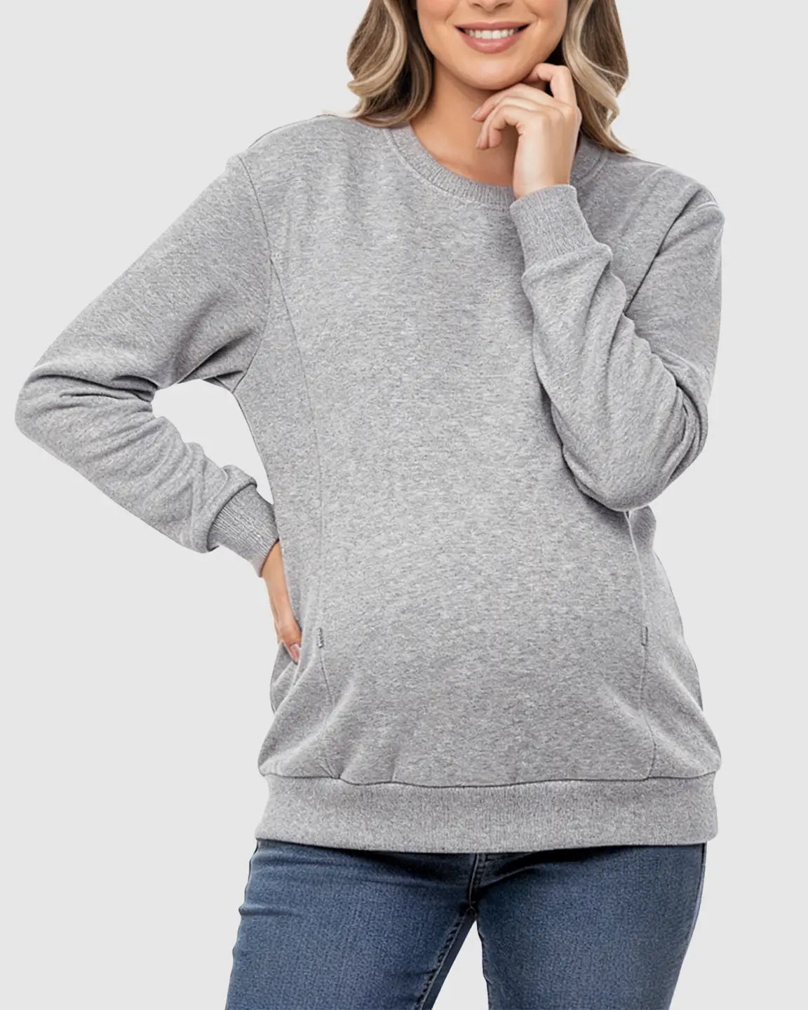 Waffle-Knit Cozy Fit Maternity Nursing Sweatshirt