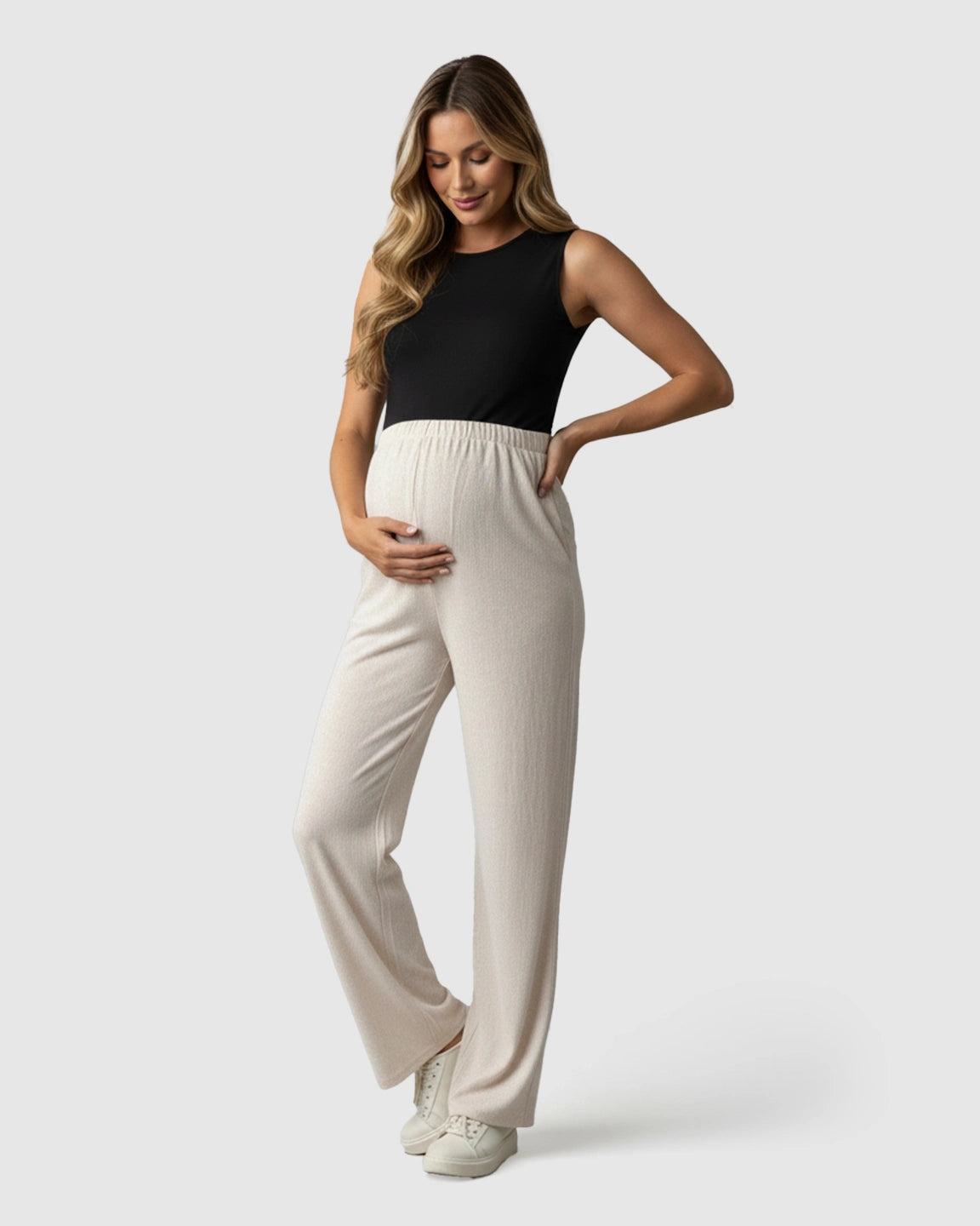 Elastic Waist Wide-Leg Maternity Pants