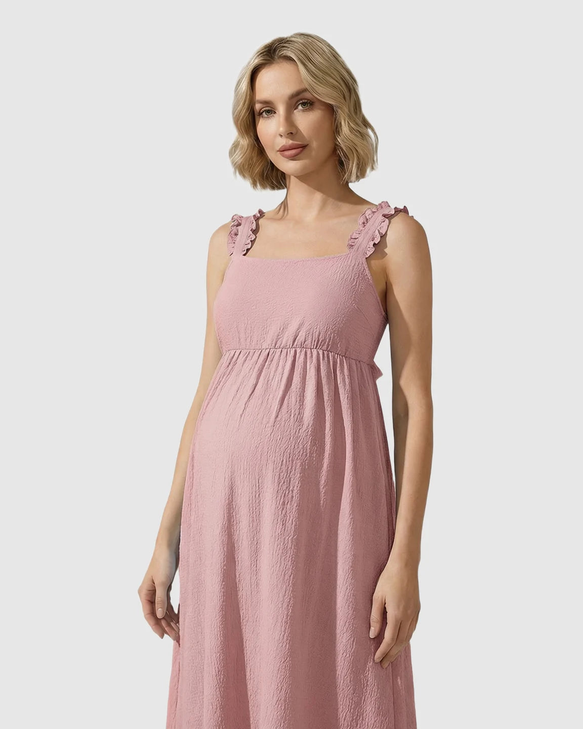 Ruffled Strap Romantic Maternity Maxi Dress