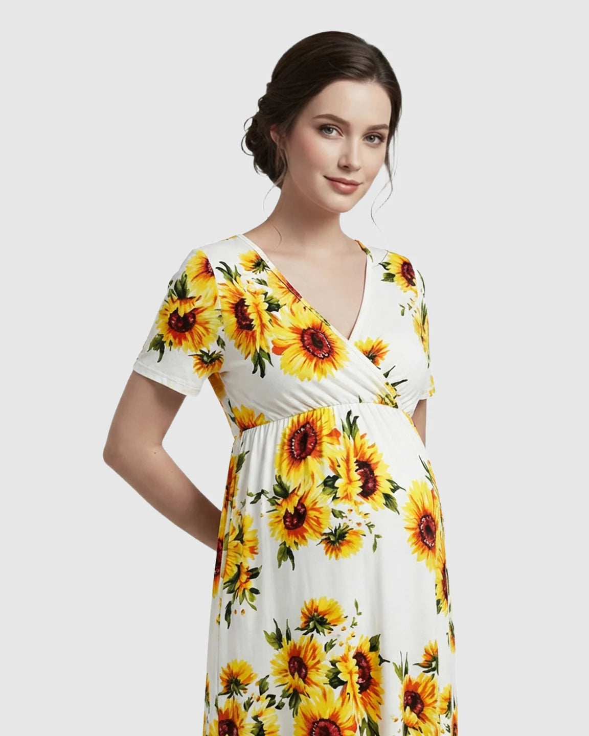 Crossover V-Neck Flowy Silhouette Maternity Maxi Dress