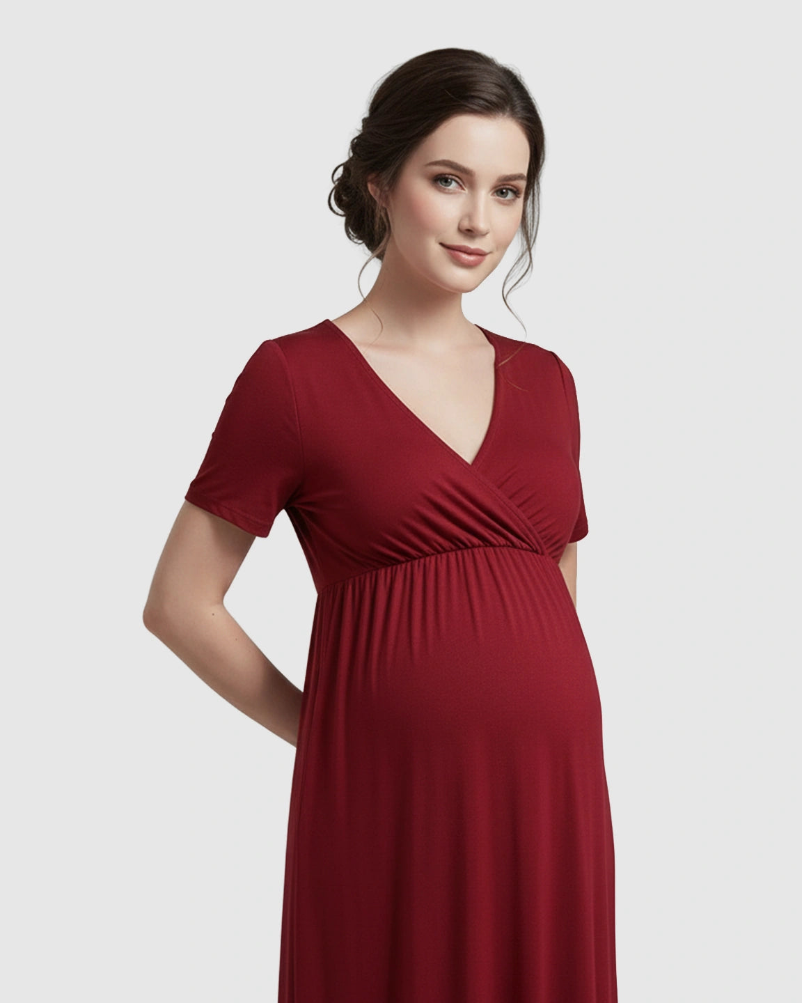 Crossover V-Neck Flowy Silhouette Maternity Maxi Dress