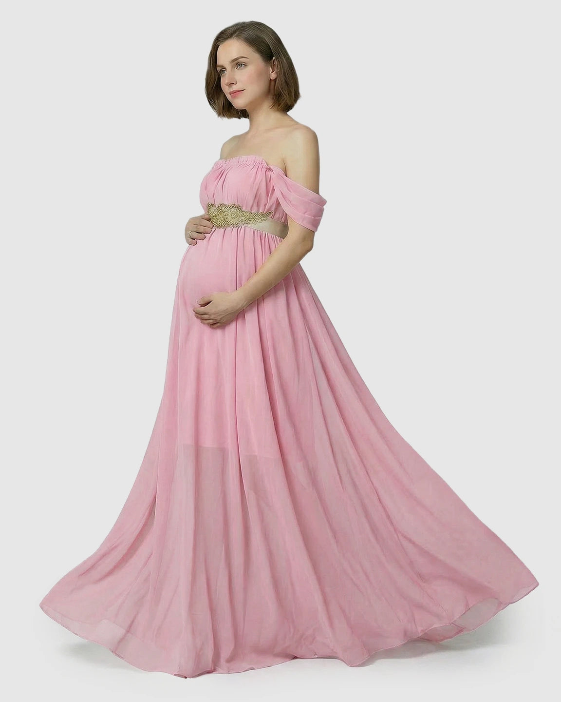 Chiffon Flowing Off Shoulder Maternity Photoshoot Gown