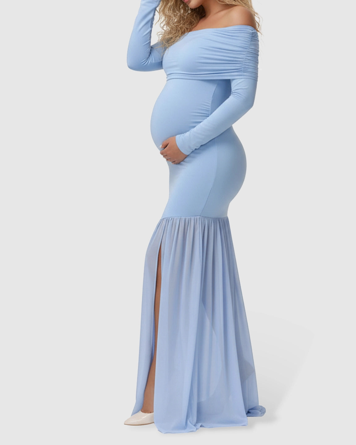 Off-Shoulder Draped Maternity Photoshoot Gown