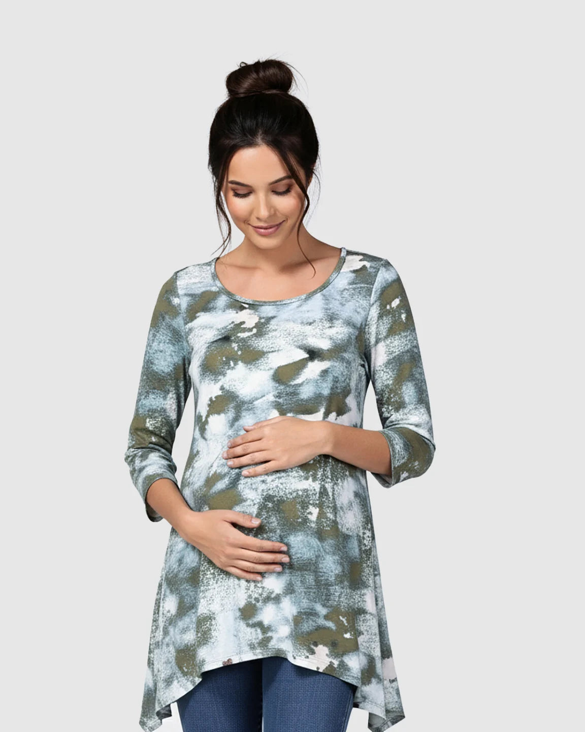 Asymmetrical Hem Casual Maternity Nursing Tunic Top