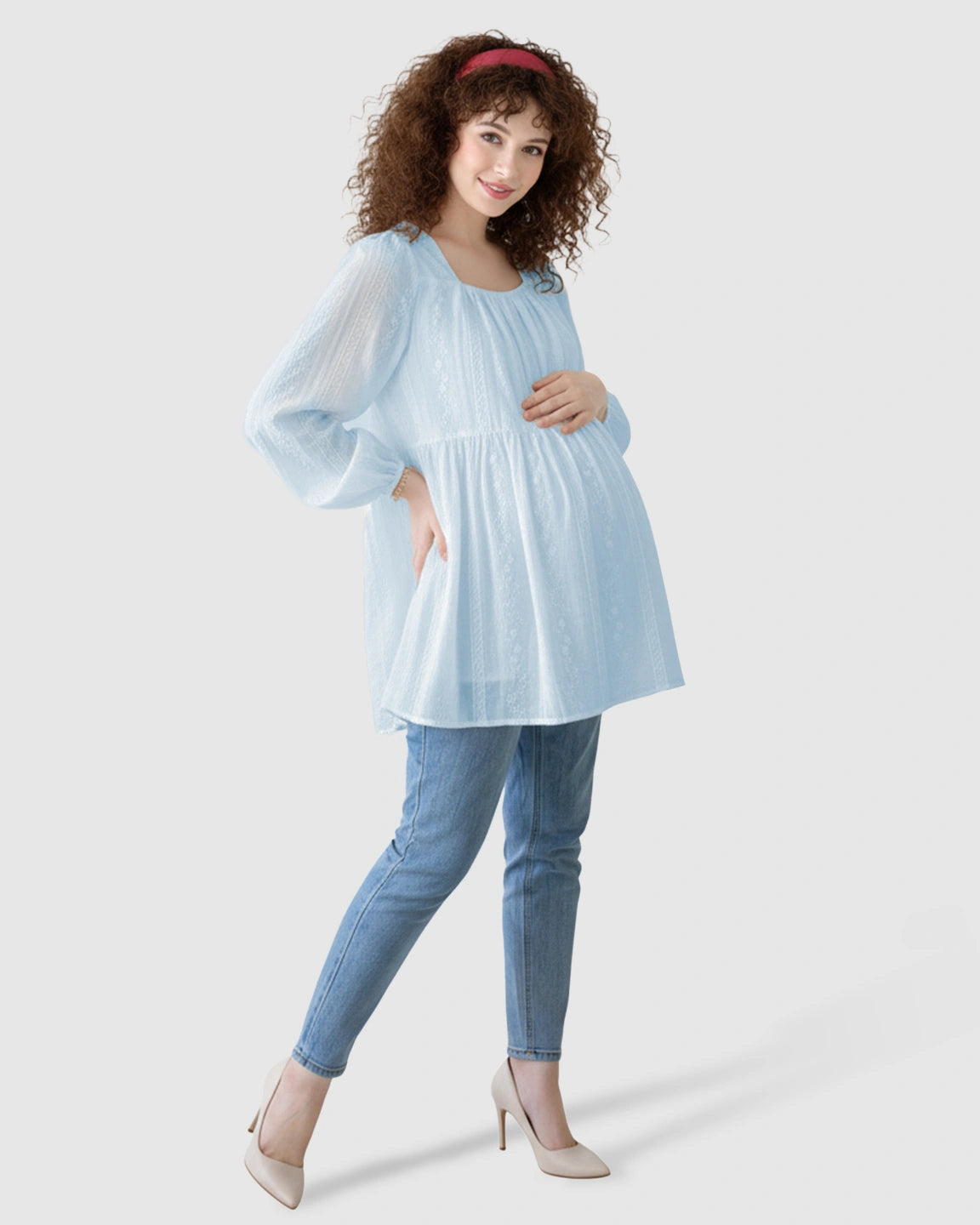 Embroidered Texture Korean-Style Maternity Tunic Top