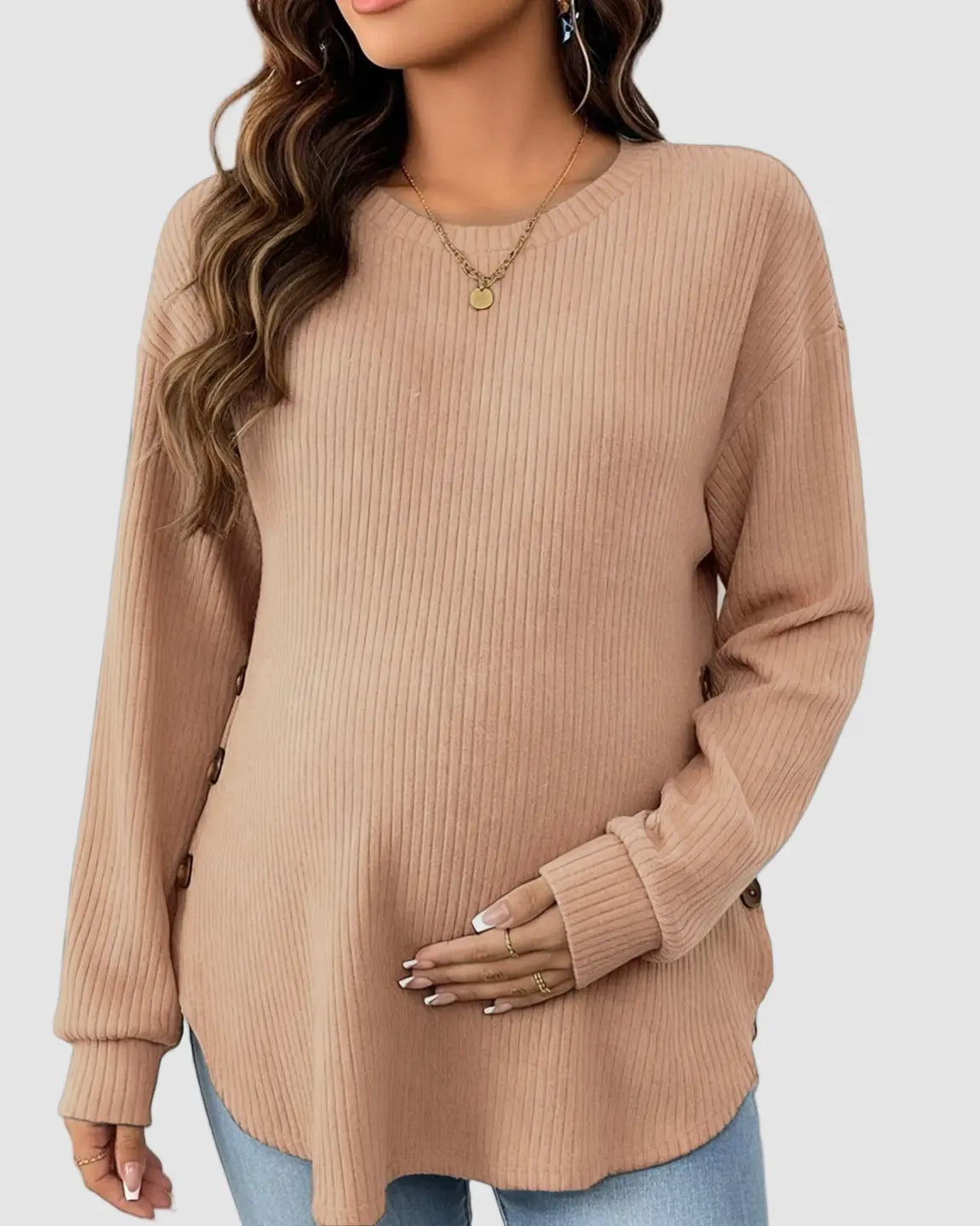 Round Neck Long Sleeve Casual Maternity Sweatshirt