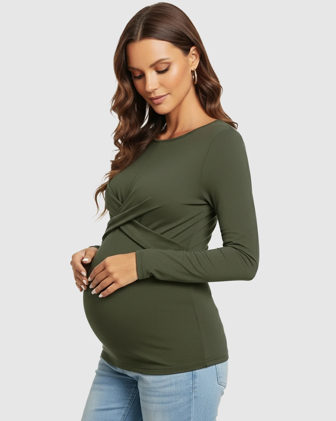 Cross-Pleat Fitted Long Sleeve Maternity Top