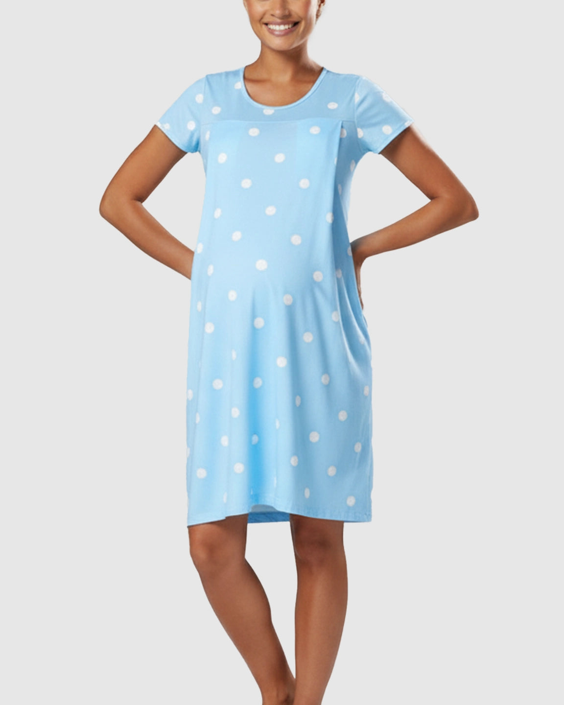 Hidden Nursing Access Polka Dot Maternity Dress