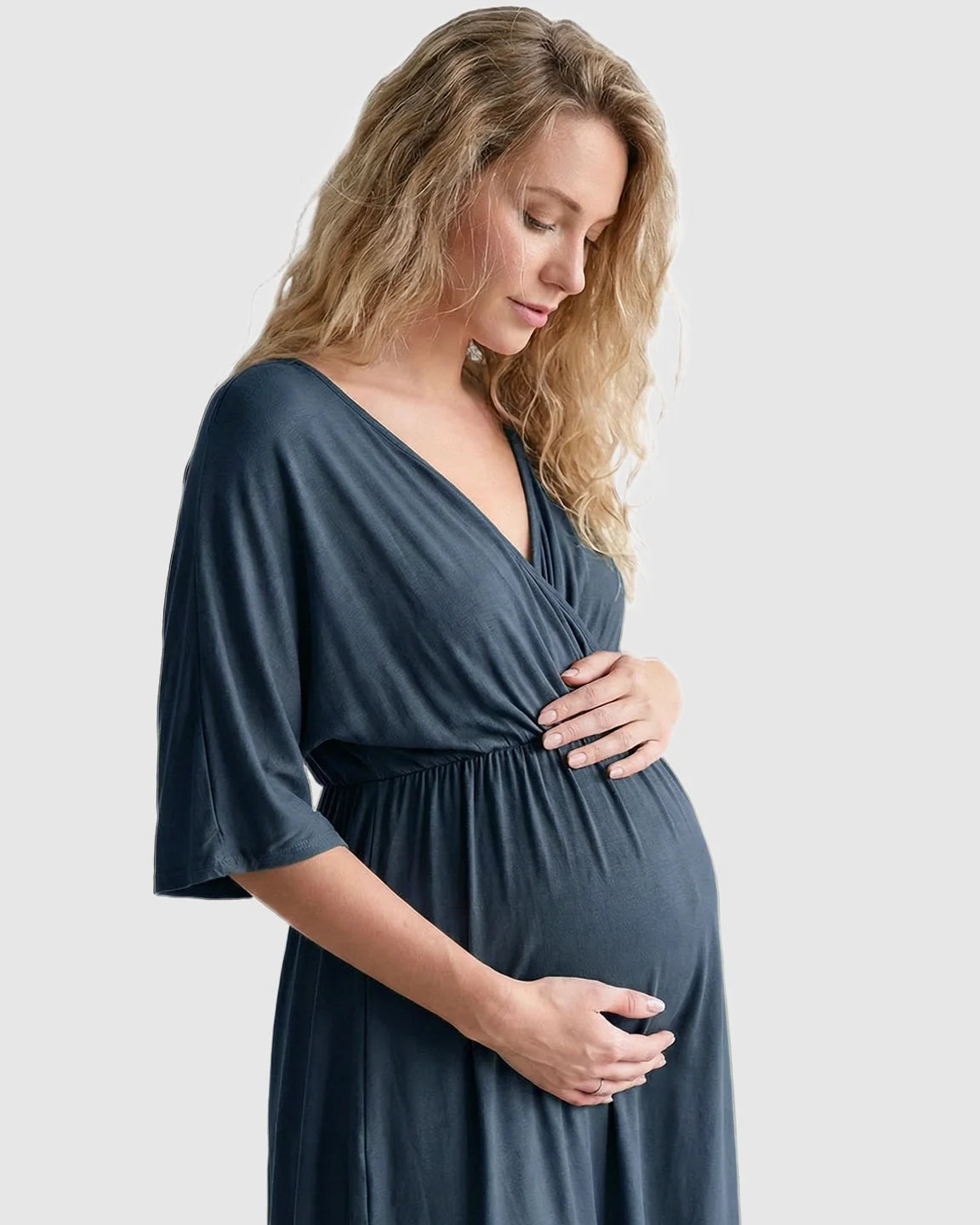 Cross-Front Romantic Style Maternity Midi Dress