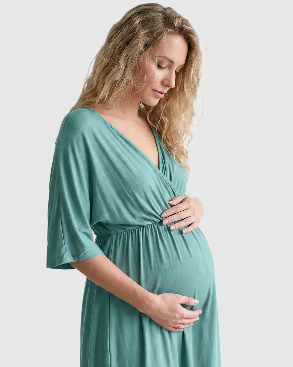 Cross-Front Romantic Style Maternity Midi Dress