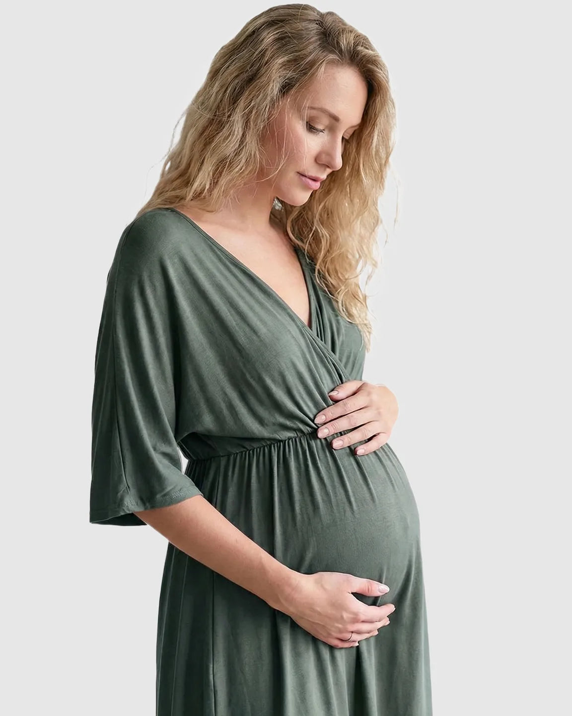 Cross-Front Romantic Style Maternity Midi Dress