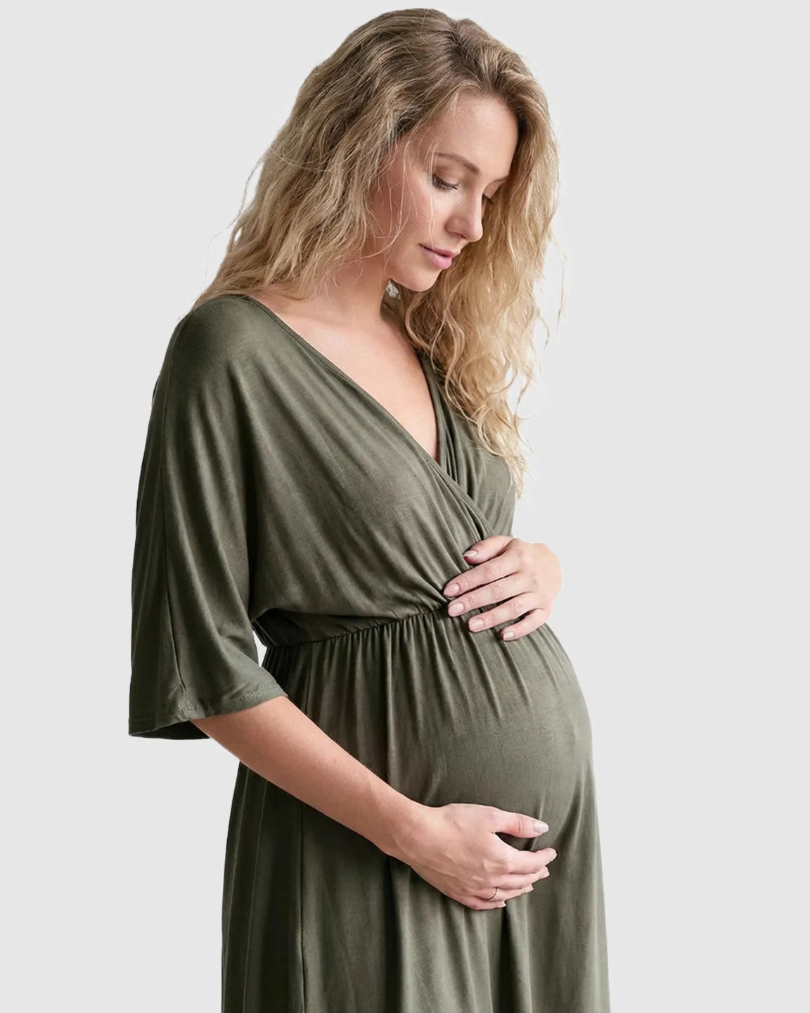 Cross-Front Romantic Style Maternity Midi Dress