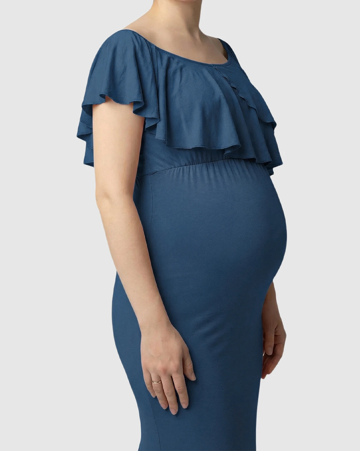 Ruffle-Off Shoulder Trailing Maternity Gown