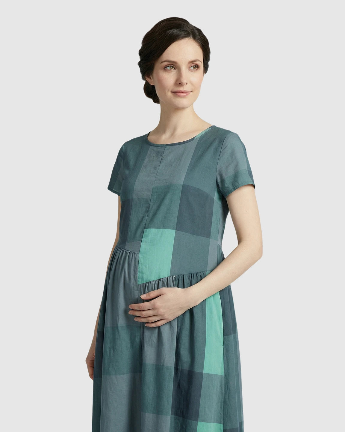 Plaid Flowy Maternity Maxi Dress