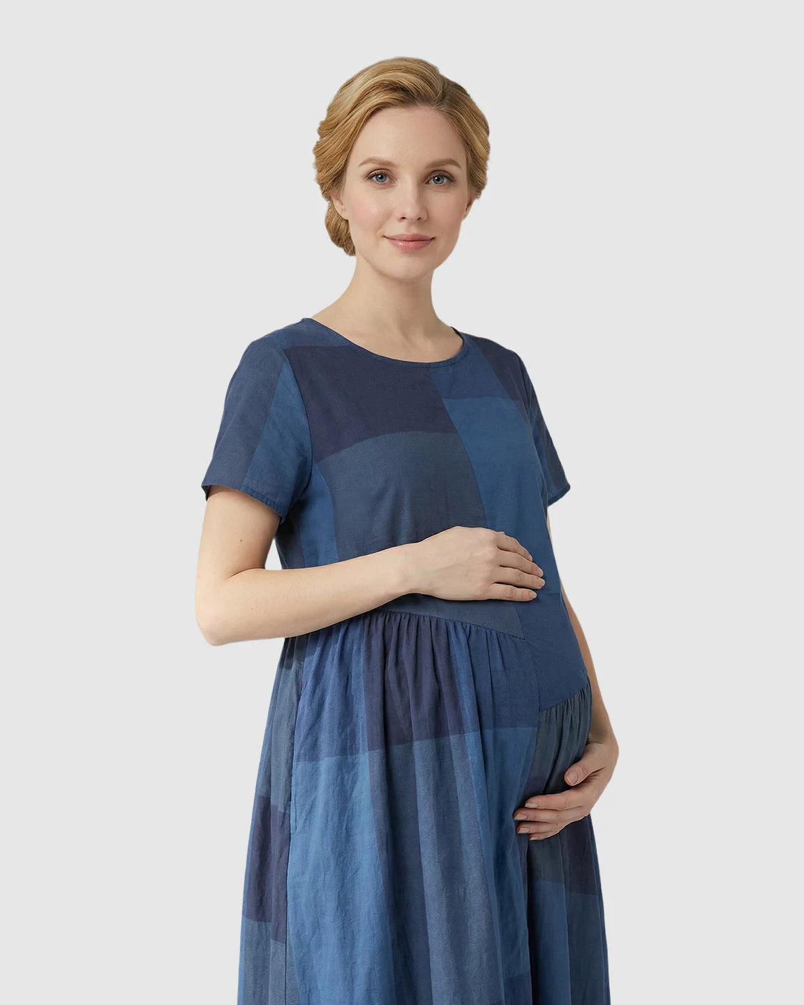 Plaid Relaxed Maternity Maxi Dress