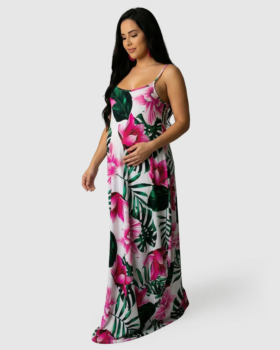 Tropical Floral Sling Maternity Maxi Dress