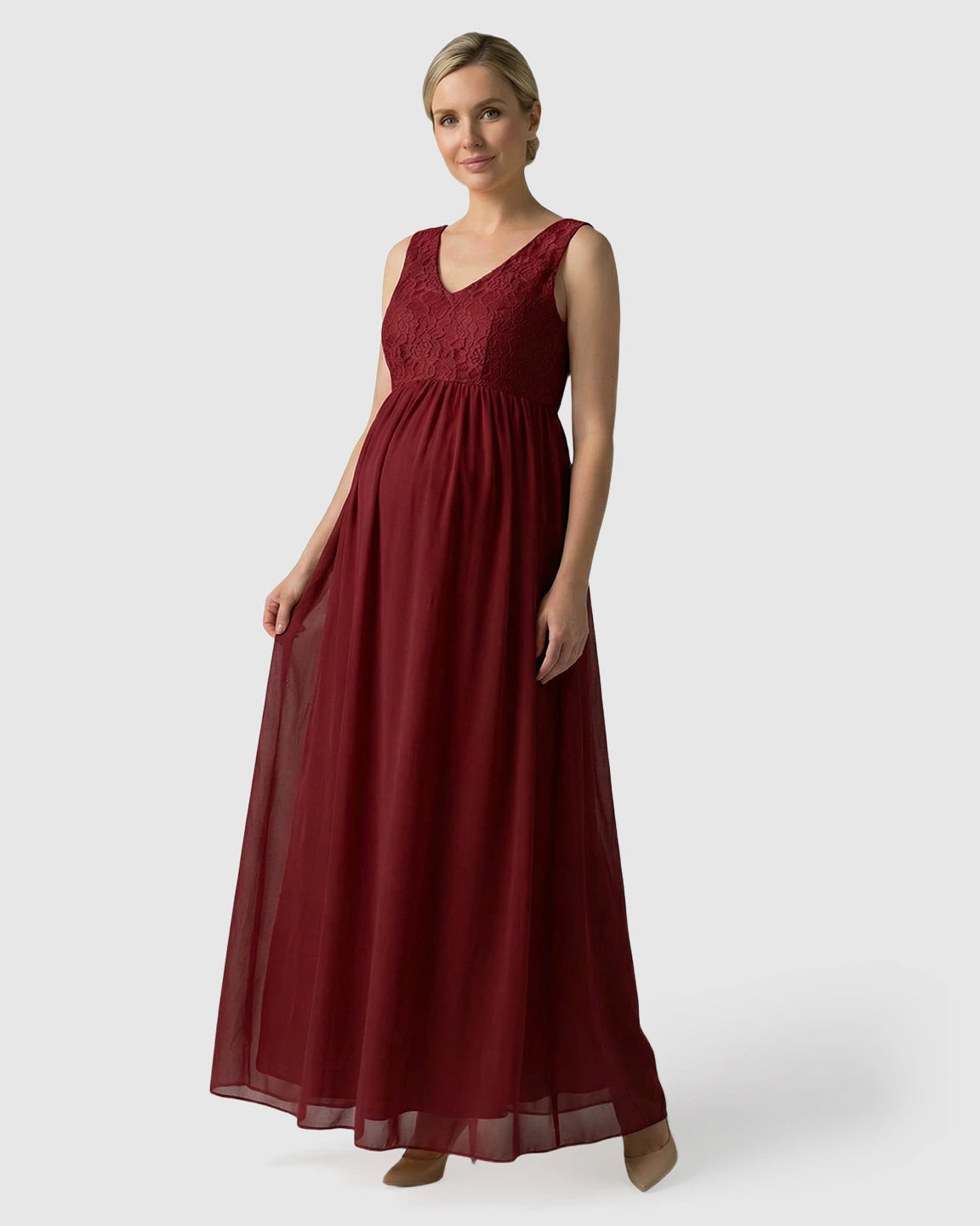 Lace-Chiffon Romantic Maternity Maxi Dress