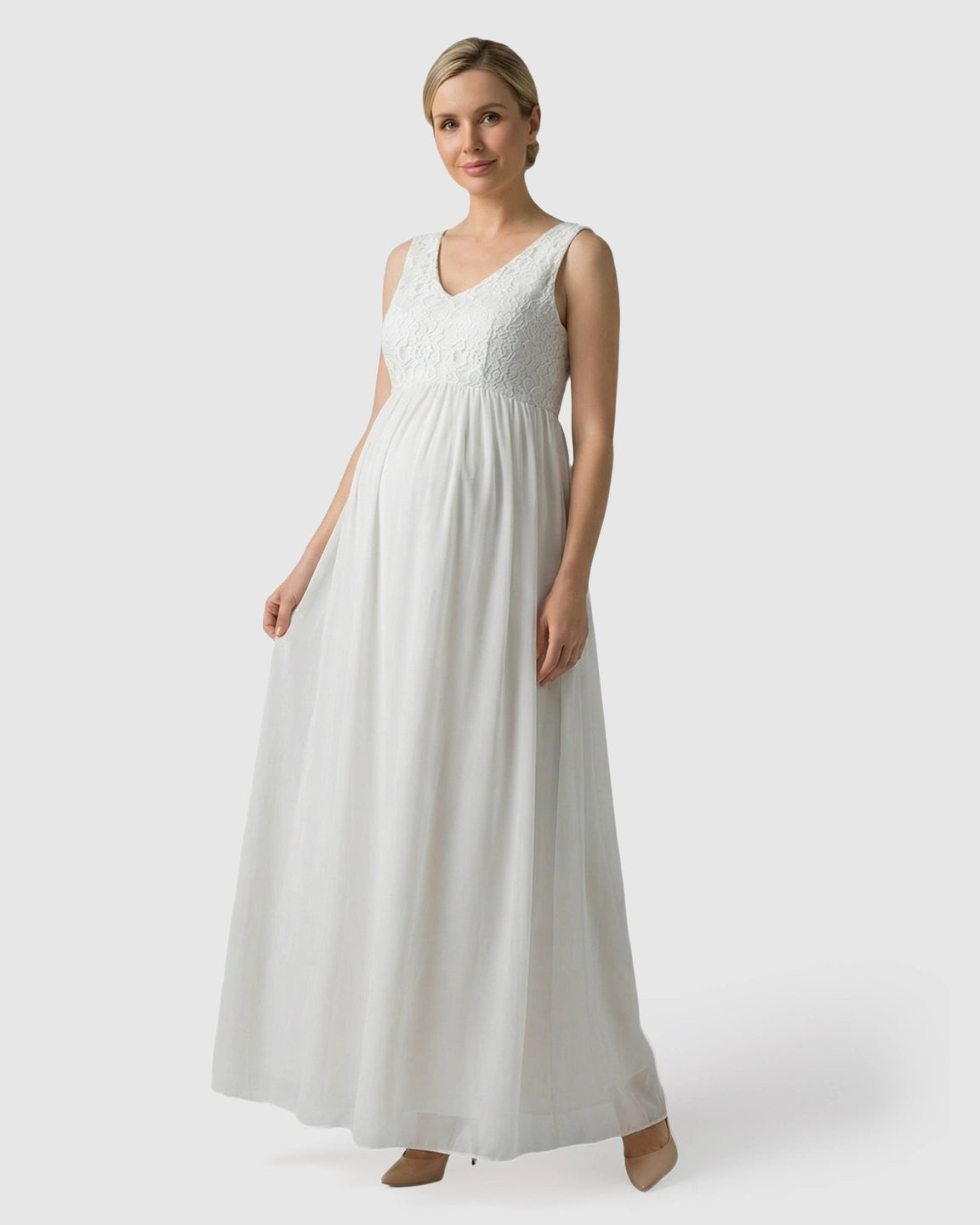 Lace-Chiffon Romantic Maternity Maxi Dress