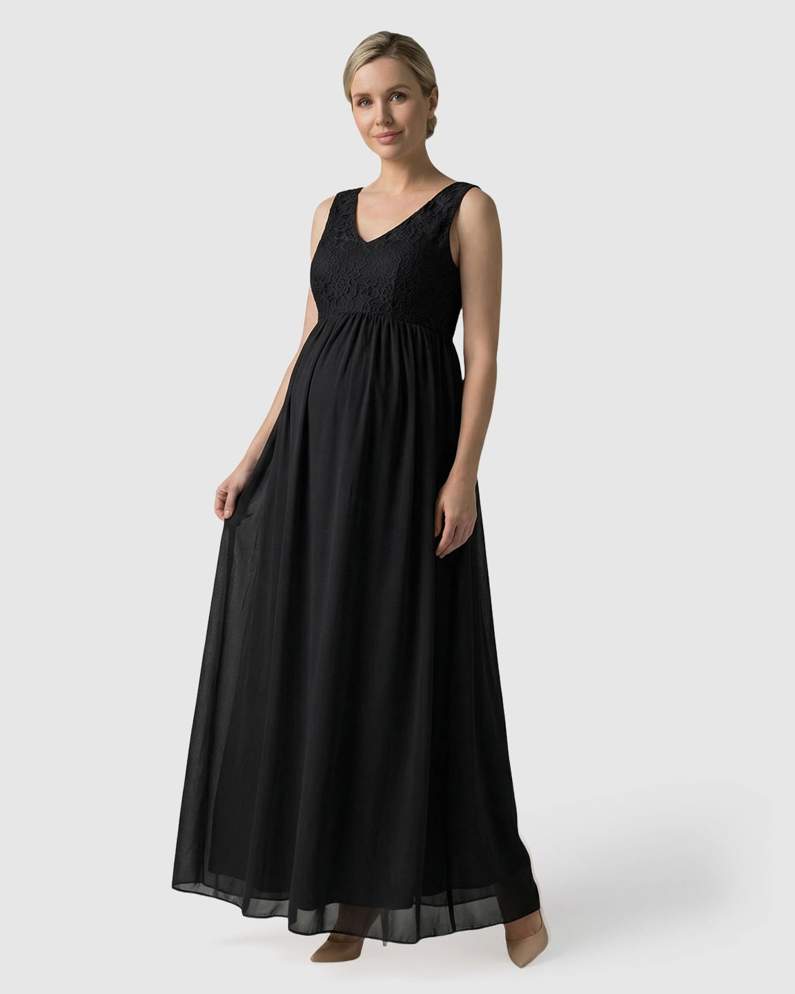 Lace-Chiffon Romantic Maternity Maxi Dress