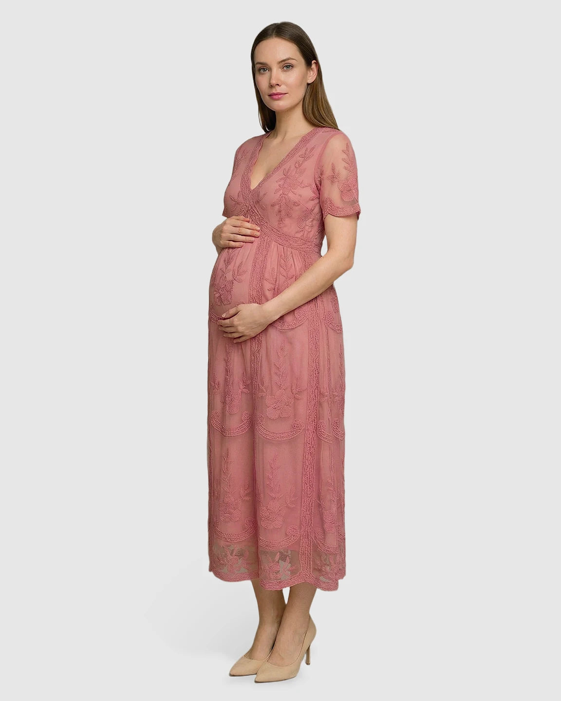 Lace Swing Maternity Midi Dress