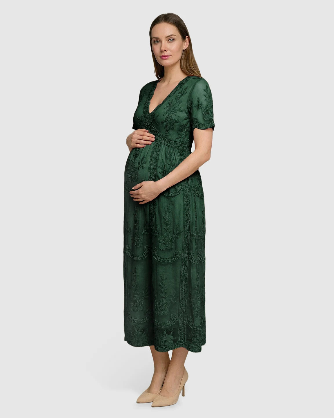 Lace Swing Maternity Midi Dress