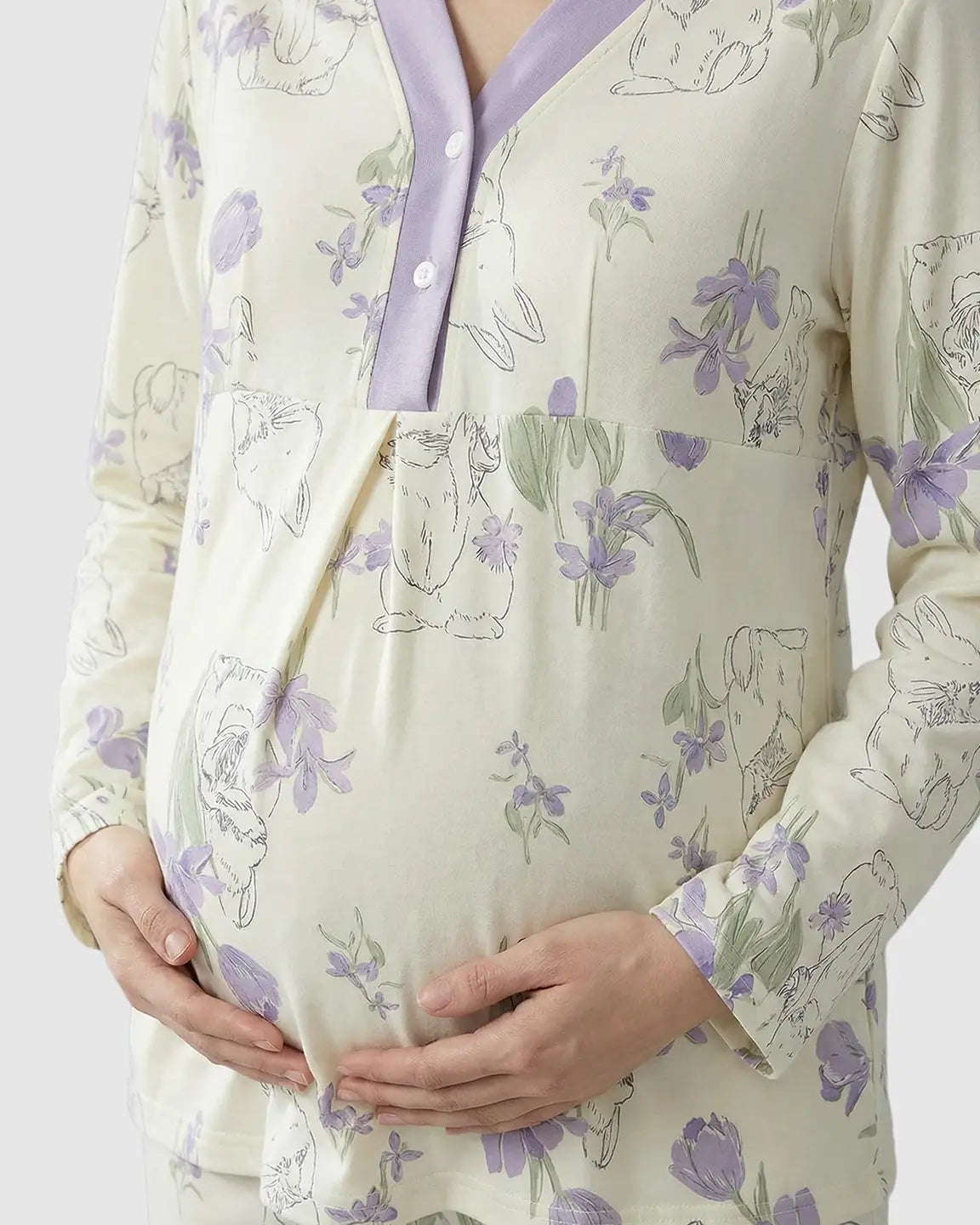 Chest Padded Plant Print Maternity Sleepwear Set