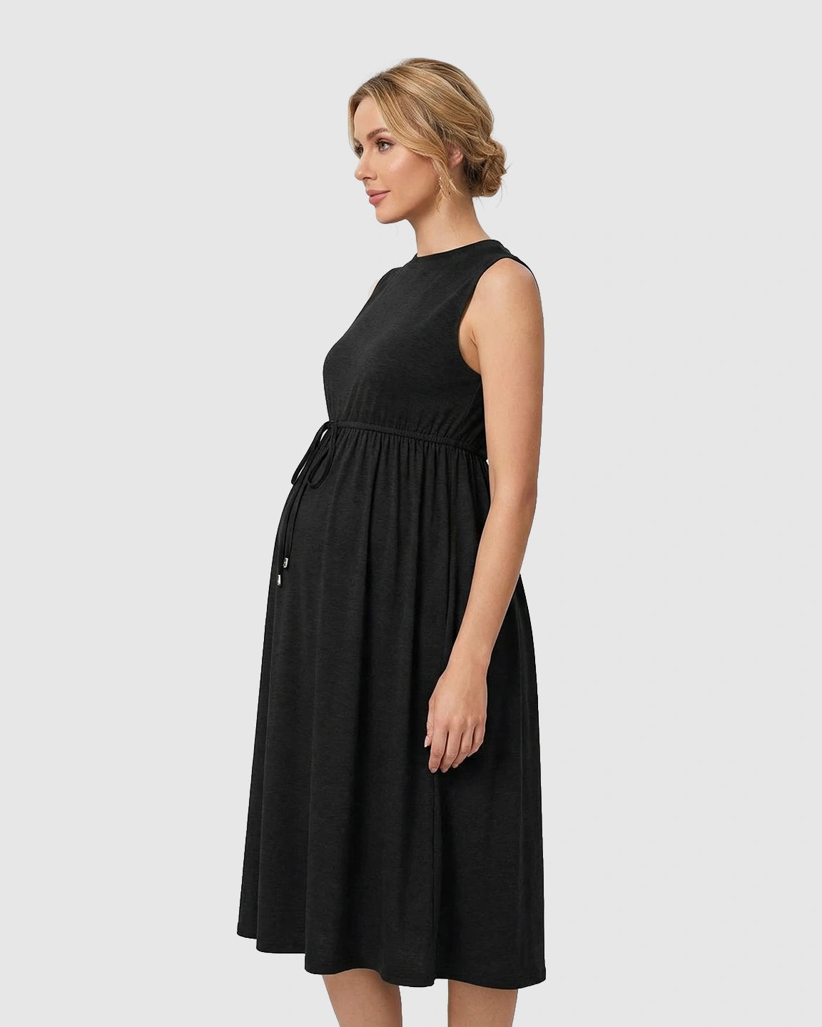Drawstring Waist Sleeveless Maternity Midi Dress
