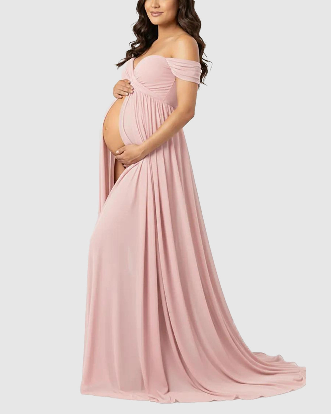Off Shoulder Laced Flowing Maternity Maxi Dress
