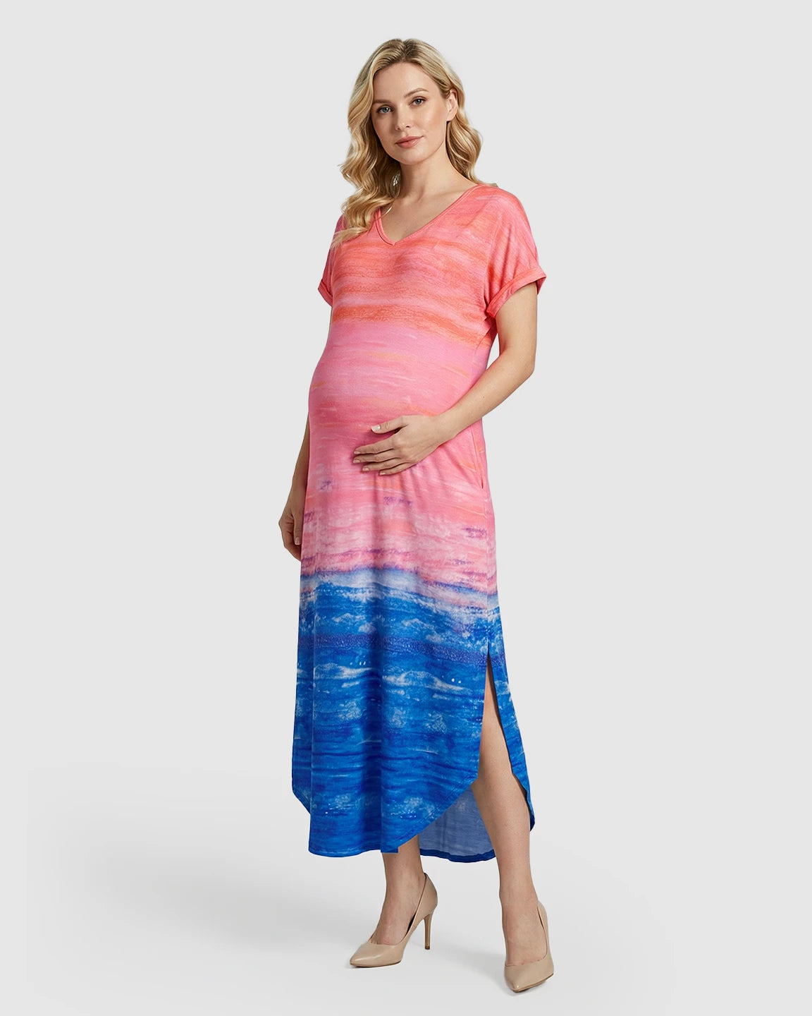 Side-Slits Ombre Color Maternity Maxi Dress