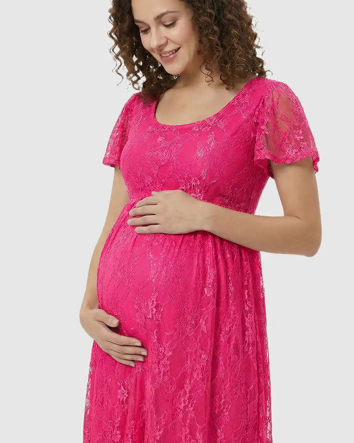 Ruffled Hem Floral Lace Maternity Photoshoot Dress