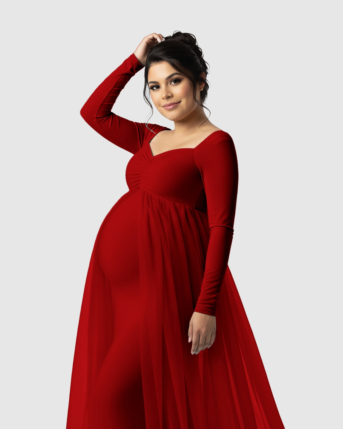 Sheer Mesh Flowy Train Maternity Maxi Dress