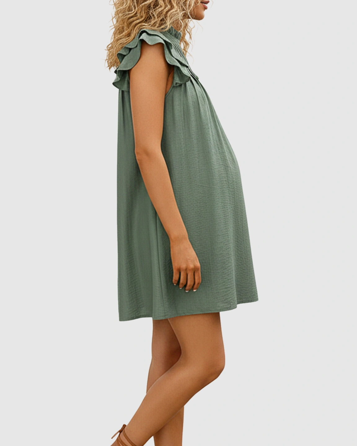 Ruffle Sleeve Mock Neck Maternity Mini Dress