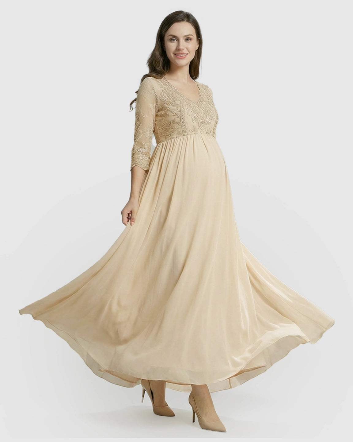 Sheer Lace Bodice Trailing Maternity Photoshoot Dress