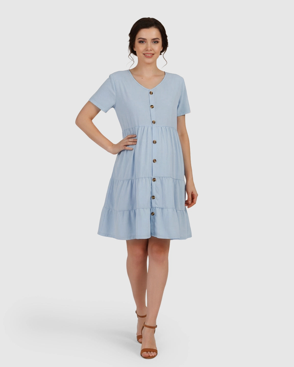 Button-Up Tiered Maternity Mini Dress