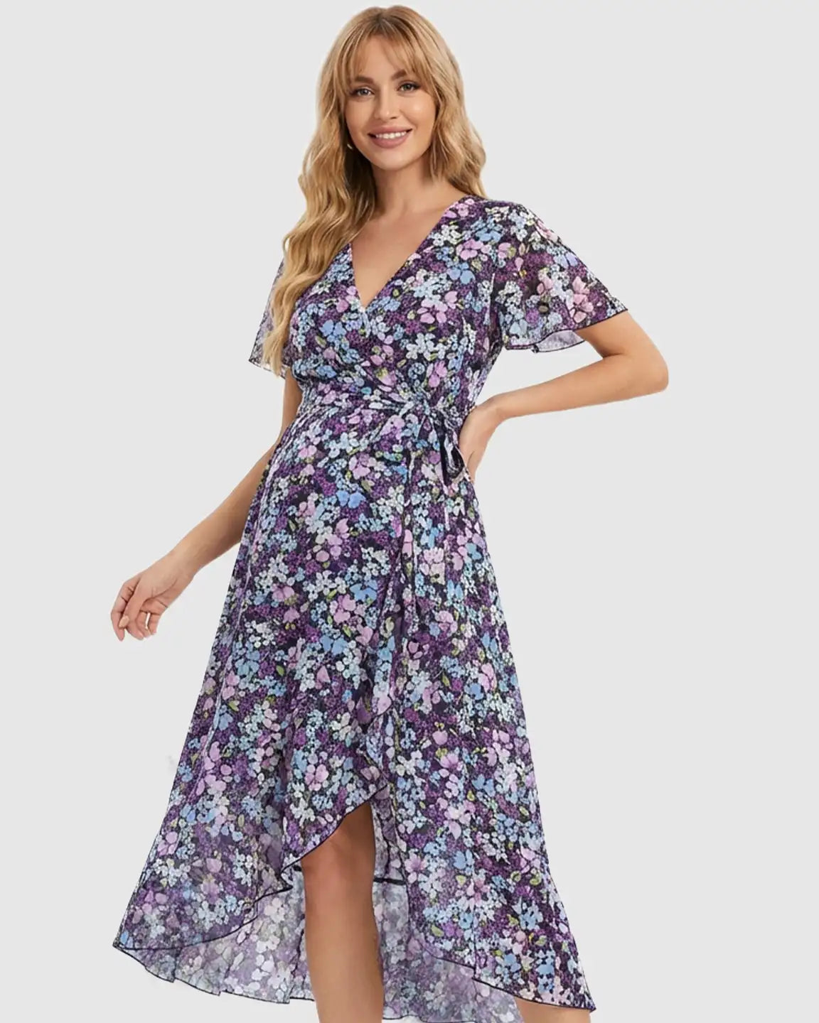 Front-Slit Wrap Maternity Midi Dress