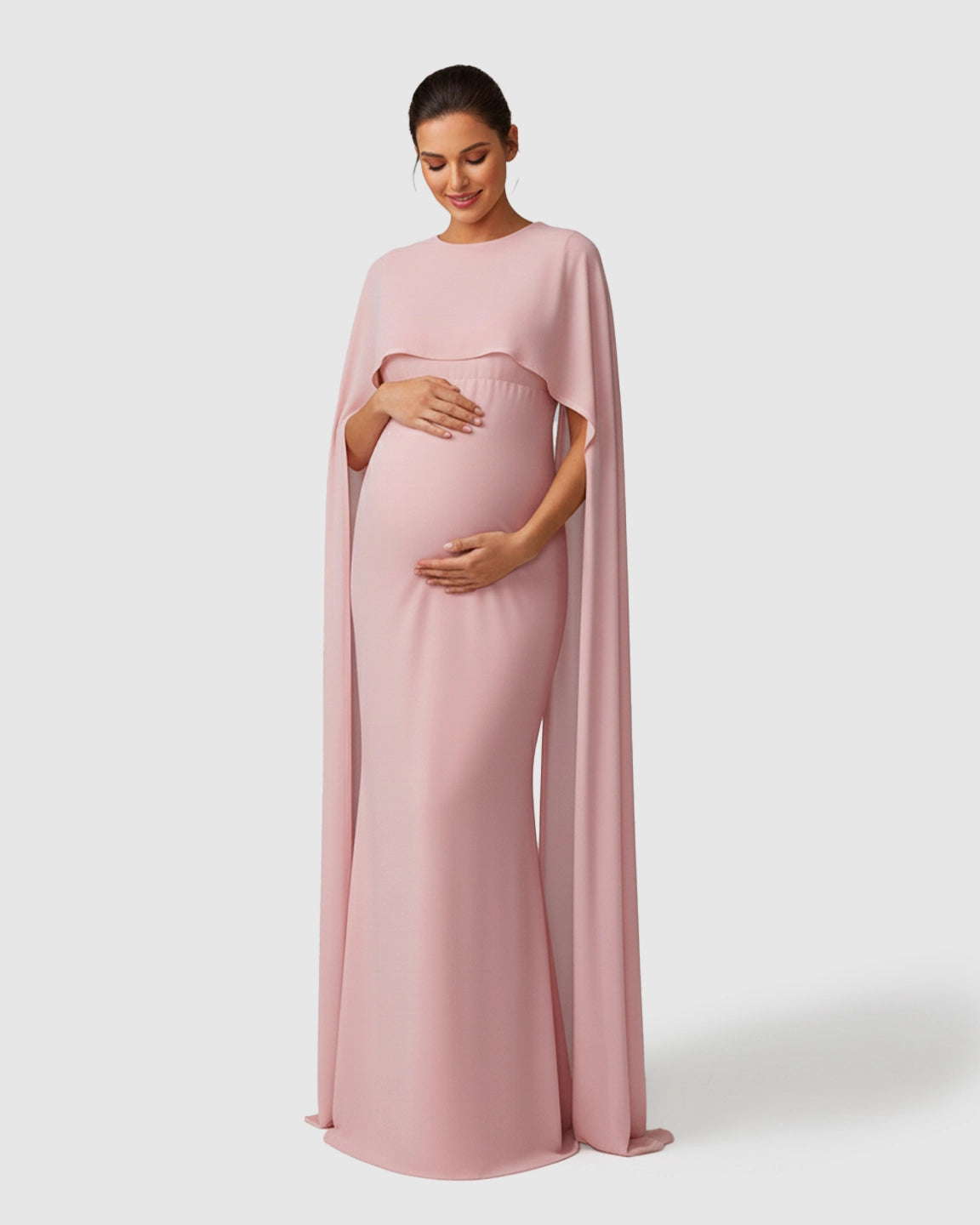 Waterfall Sleeves Mermaid Fit Maternity Evening Gown