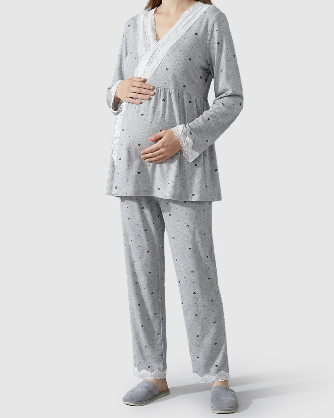 Lace V-Neck Cozy 3-Piece Maternity Nursing Lounge Set