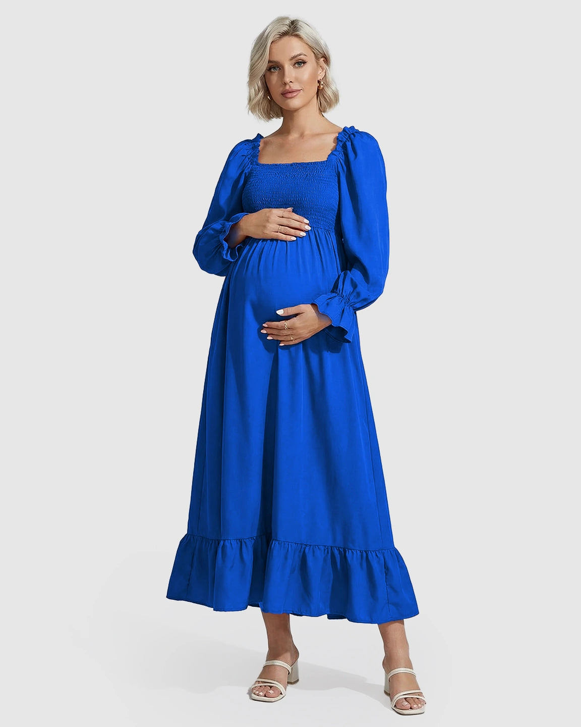 Ruffled Square-Neck Babydoll Maternity Maxi Dress
