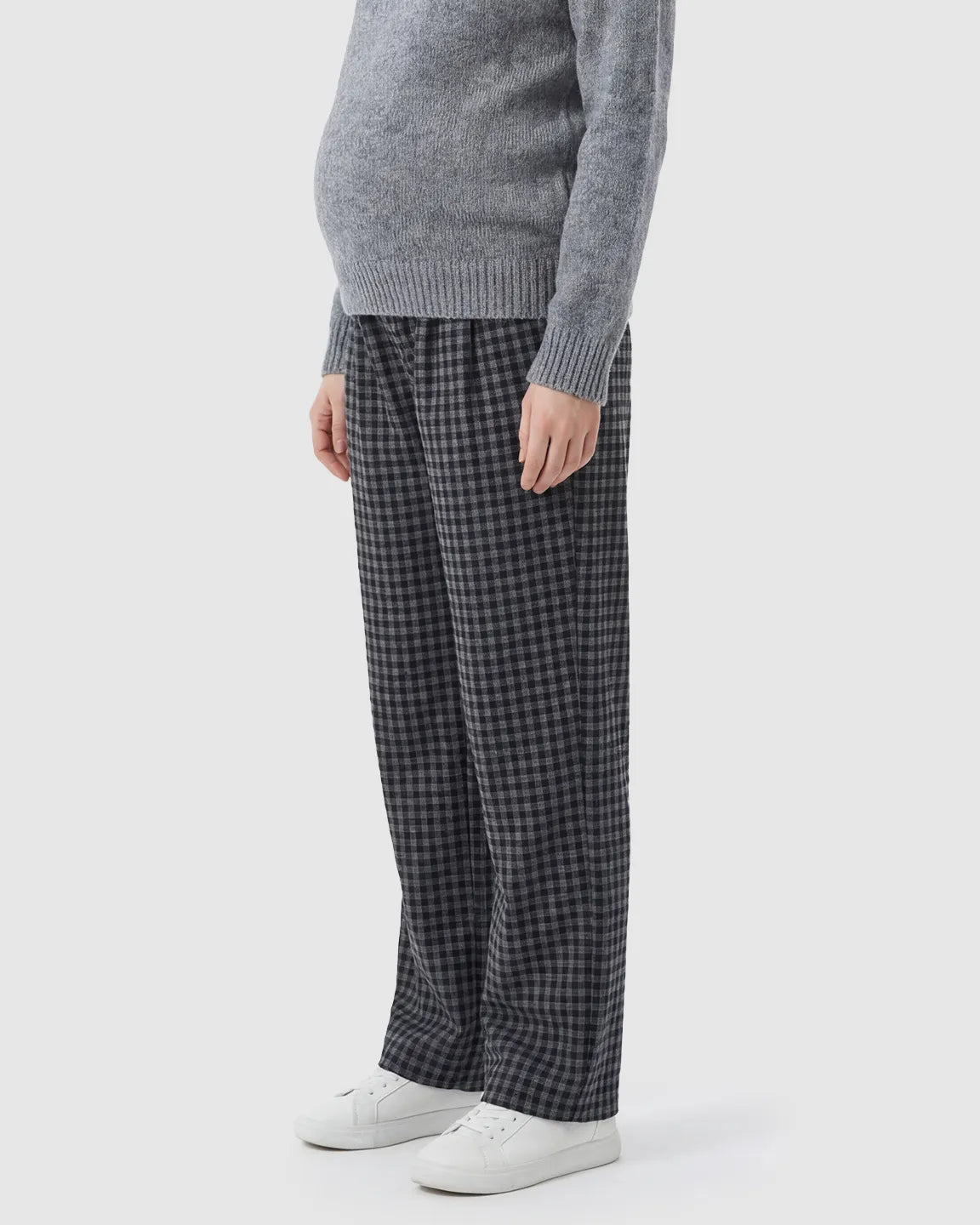Adjustable Waistband Plaid Pattern Maternity Pants