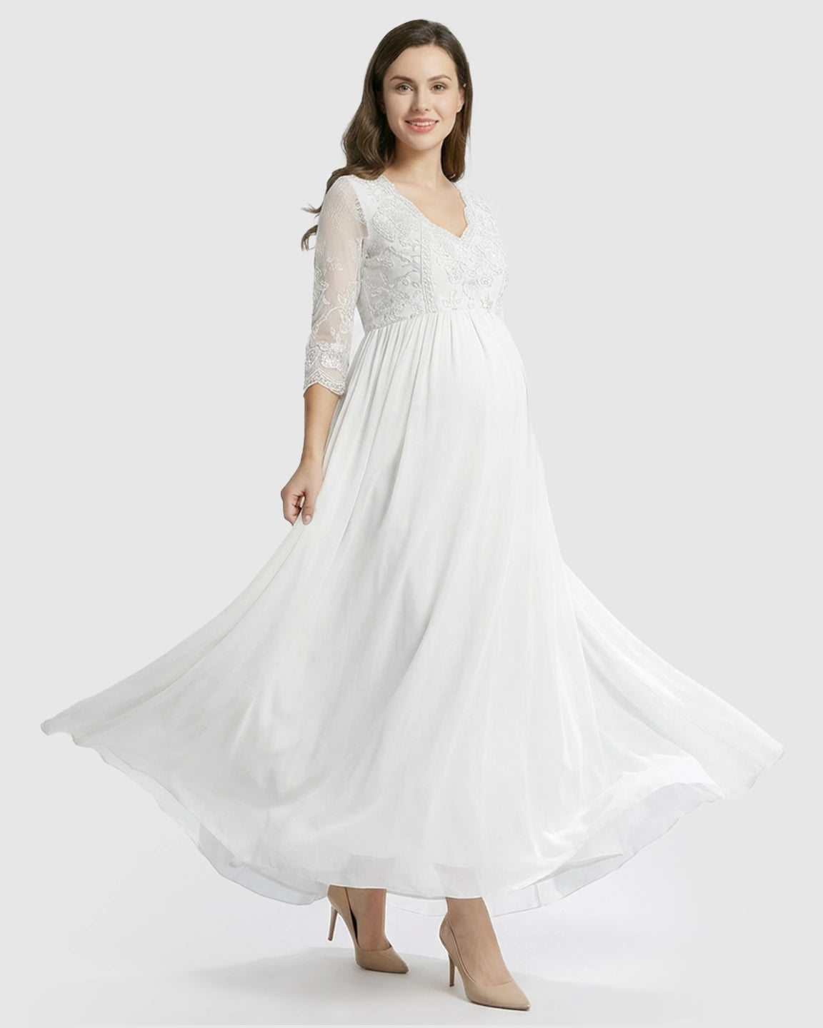 Sheer Lace Bodice Trailing Maternity Photoshoot Dress