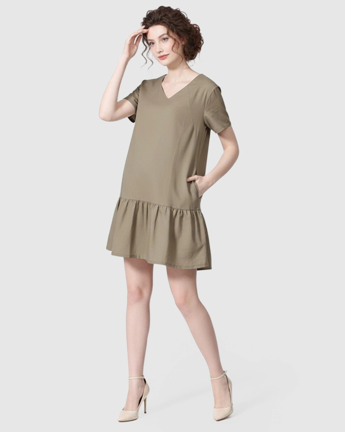 Ruffled Hem A-line Maternity & Nursing Dress