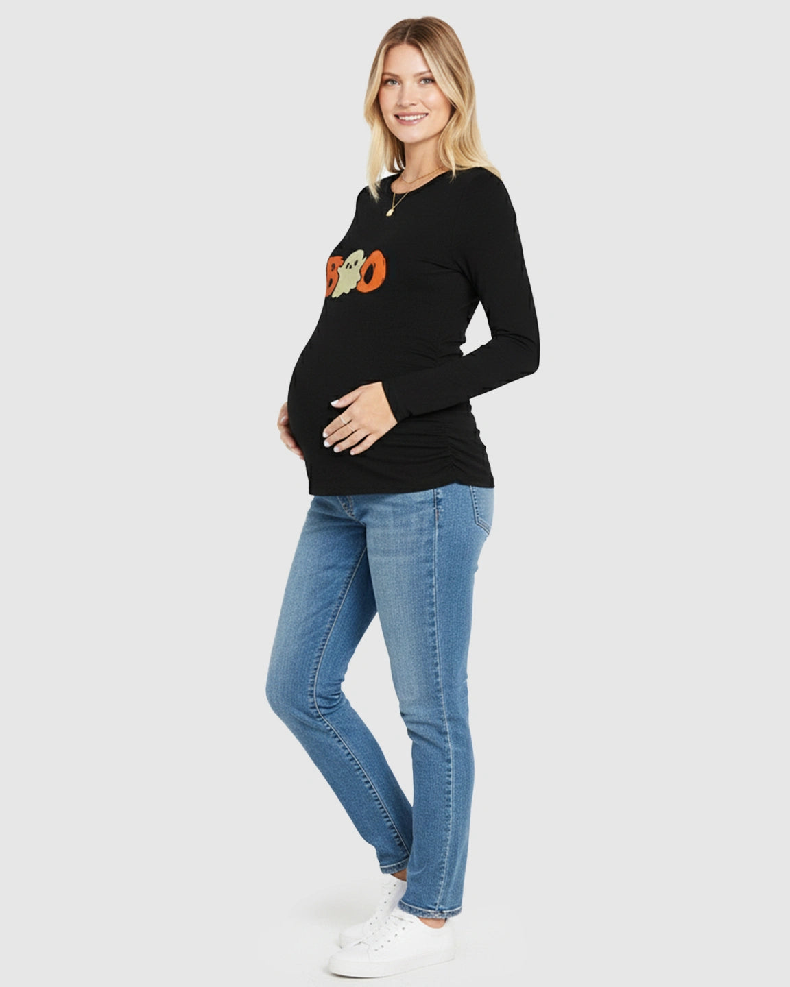 Side Ruched Fitted Long Sleeve Maternity Top