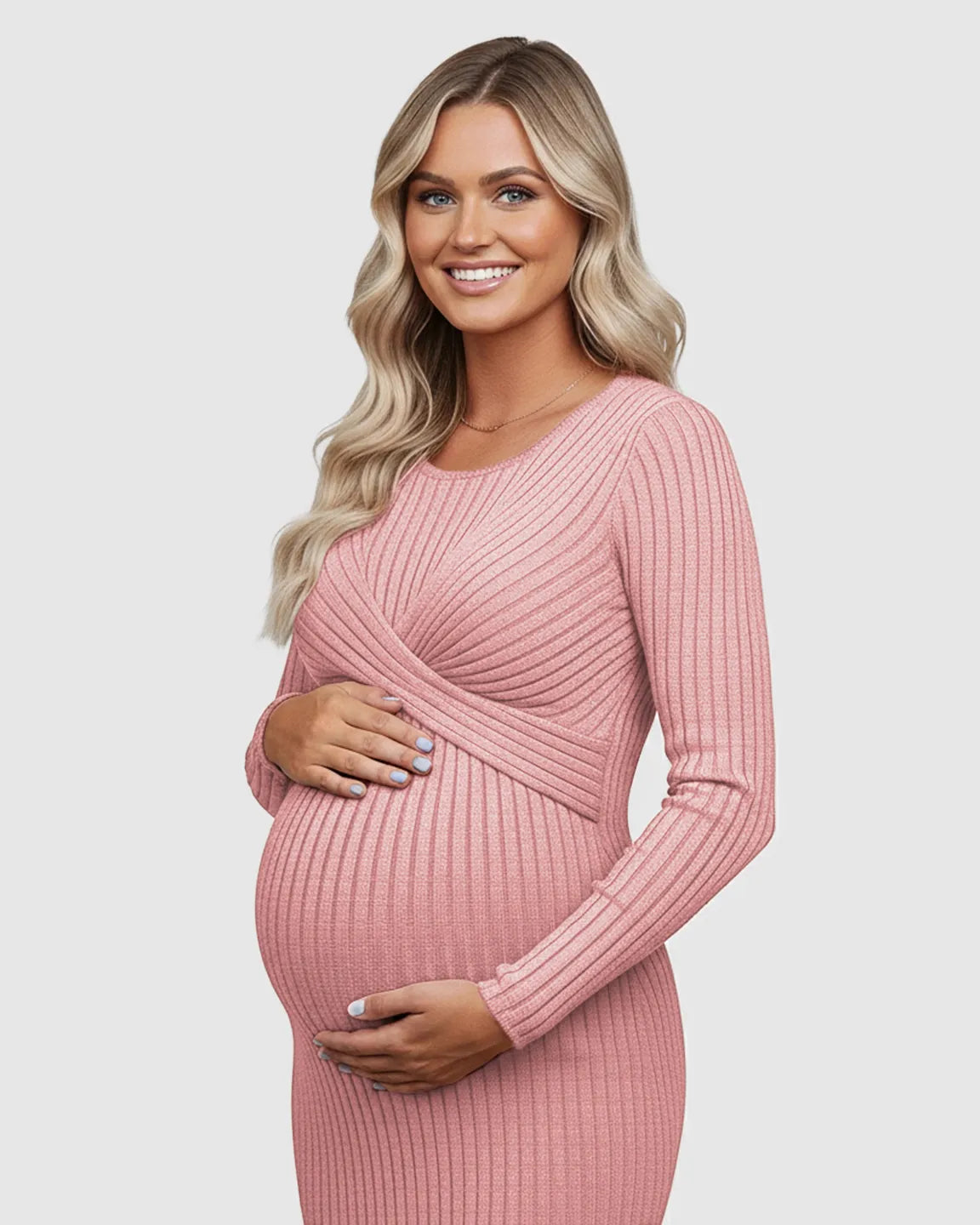Knot Front Long Sleeve Maternity Midi Dress