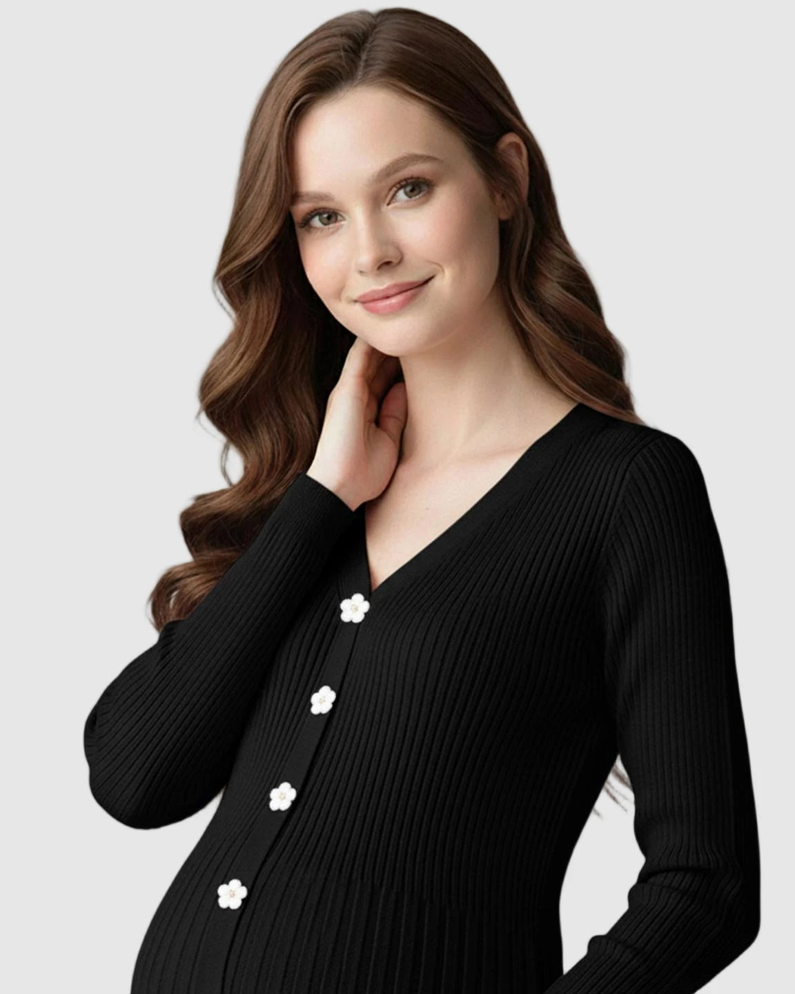 Ribbed Knit Long Sleeve Maternity Midi Dress