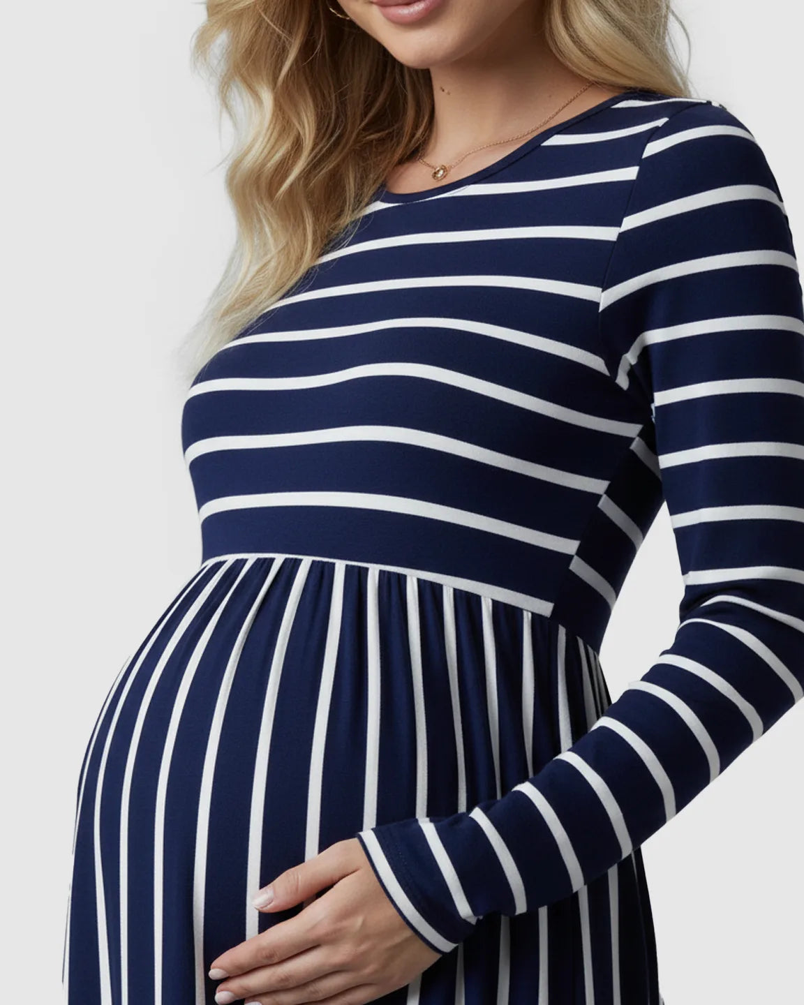 Striped Long Sleeve Elegant Floor-Length Maternity Maxi Dress